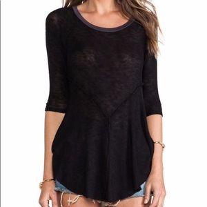 Free people flowy black shirt 1/4 length sleeve
